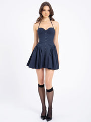 Navy Blue Pinstripe Mini Dress