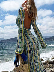 Blue Crochet Knit Beach Dress