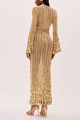 Gold Sequin Knit Maxi Dress