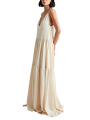 White Double-V Neckline Maxi Dress