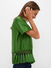 Green Satin Fringe Top