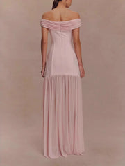 Pink Off the Shoulder Sheath Maxi Dress
