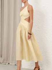 Yellow Striped Midi Dress