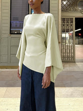 Sage Green Asymmetrical Bell Sleeves Top