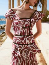 Burgunday Abstract Print Midi Dress