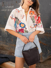 Artistic Floral Print Short-Sleeved Shirt