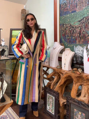 Colorful Rainbow Striped Long Coat