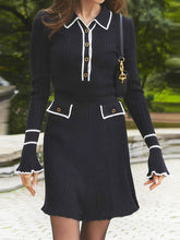 Contrast Ribbed Knit Long Sleeves Mini Dress