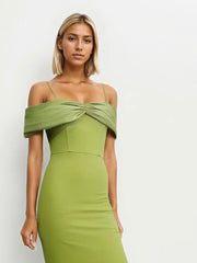 Green Off Shoulder Evening Dress