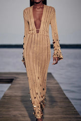 Gold Sequin Knit Maxi Dress