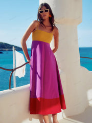 Fucshia Color Block Spaghetti Strap Dress