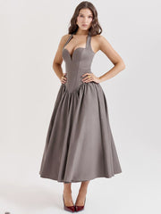 Smoky Gray Halter Neck Midi Dress