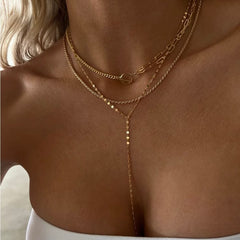 Golden Layered Bar Dangle Necklace