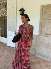 Red One Shoulder Maxi Dress