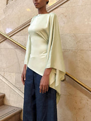 Sage Green Asymmetrical Bell Sleeves Top