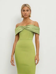 Green Off Shoulder Evening Dress
