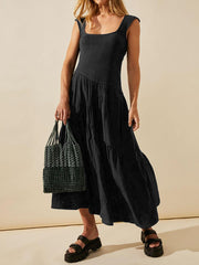 Solid Square Neck Boho Maxi Dress