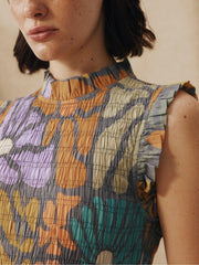 Multicolor Botanical Print Smocked Midi Dress