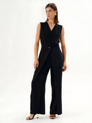 Black Sleeveless High Slit Wide-Leg Jumpsuit