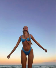 Blue Solid Push Up Bikini Sets