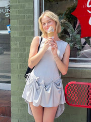 Silvery Bow-Tie Sleeveless Mini Dress