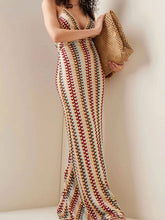 Beige Boho Pattern Knit Slim Fit Maxi Dress
