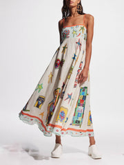Cartoon Star Print Slip Maxi Dress