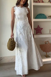 Delicate Crochet Lace Sleeveless Maxi Dress