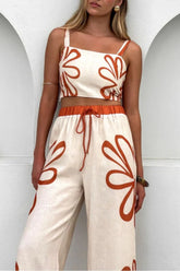 Floral Silhouette Print Cami and Pants Matching Sets