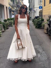White Side Button Down Sleeveless Maxi Dress