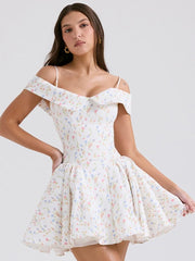 White Floral Off Shoulder Mini Dress