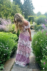 Violet Floral Tiered Maxi Skirt