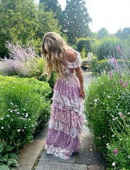 Violet Floral Tiered Maxi Skirt