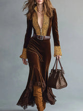 Retro Cocoa Brown Velvet Fishtail Dress