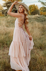 Pink Tulle Tiered Maxi Dress