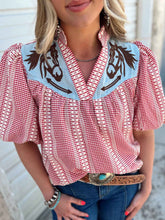 Gingham Print Puff Sleeve Blouse