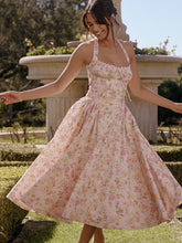 Pink Floral Pleated Halter Midi Dress