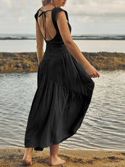 Solid Square Neck Boho Maxi Dress