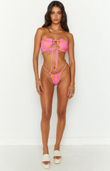 Hot Pink Floral Bandeau Bikini Sets
