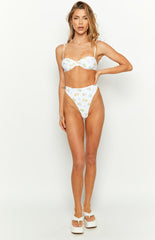 White Floral Print Bikini Sets