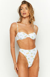 White Floral Print Bikini Sets