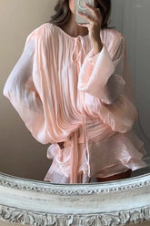 Baby Pink Textured Long Sleeves Mini Dress