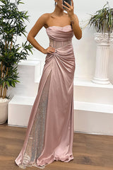 Eletant Satin Paneled Mesh Off Shoulder Maxi Dress