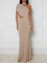 Beige One Shoulder Cutout Maxi Dress