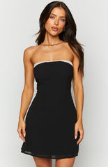 Black Strapless Chiffon Mini Dress