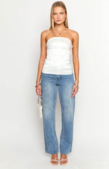 White Bow Tie Strapless Top