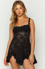 Black Crochet Lace Mini Dress