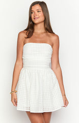 White Gingham Textured Strapless Mini Dress