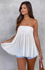 White Pleated Strapless Top