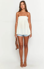 White Pleated Strapless Top